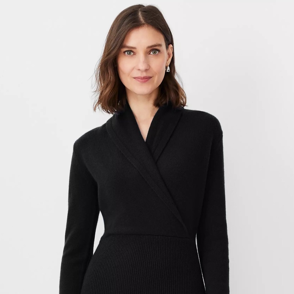 Ann Taylor Cashmere Shawl Collar Wrap Sweater Dress